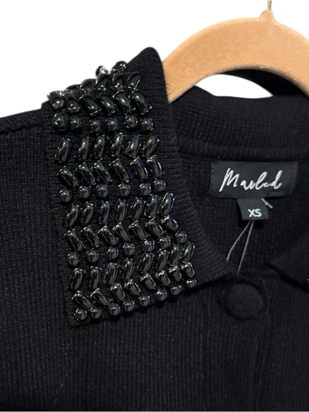 MARLED Beaded Collar Cardigan XS 18” p2p Black $89 Retail NWT - Picture 6 of 11